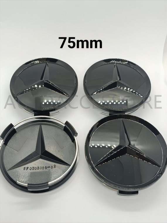 4X Logo Emblème Mercedes AMG Cache Moyeu Centre Roue Insigne Noir Brillant  75mm.