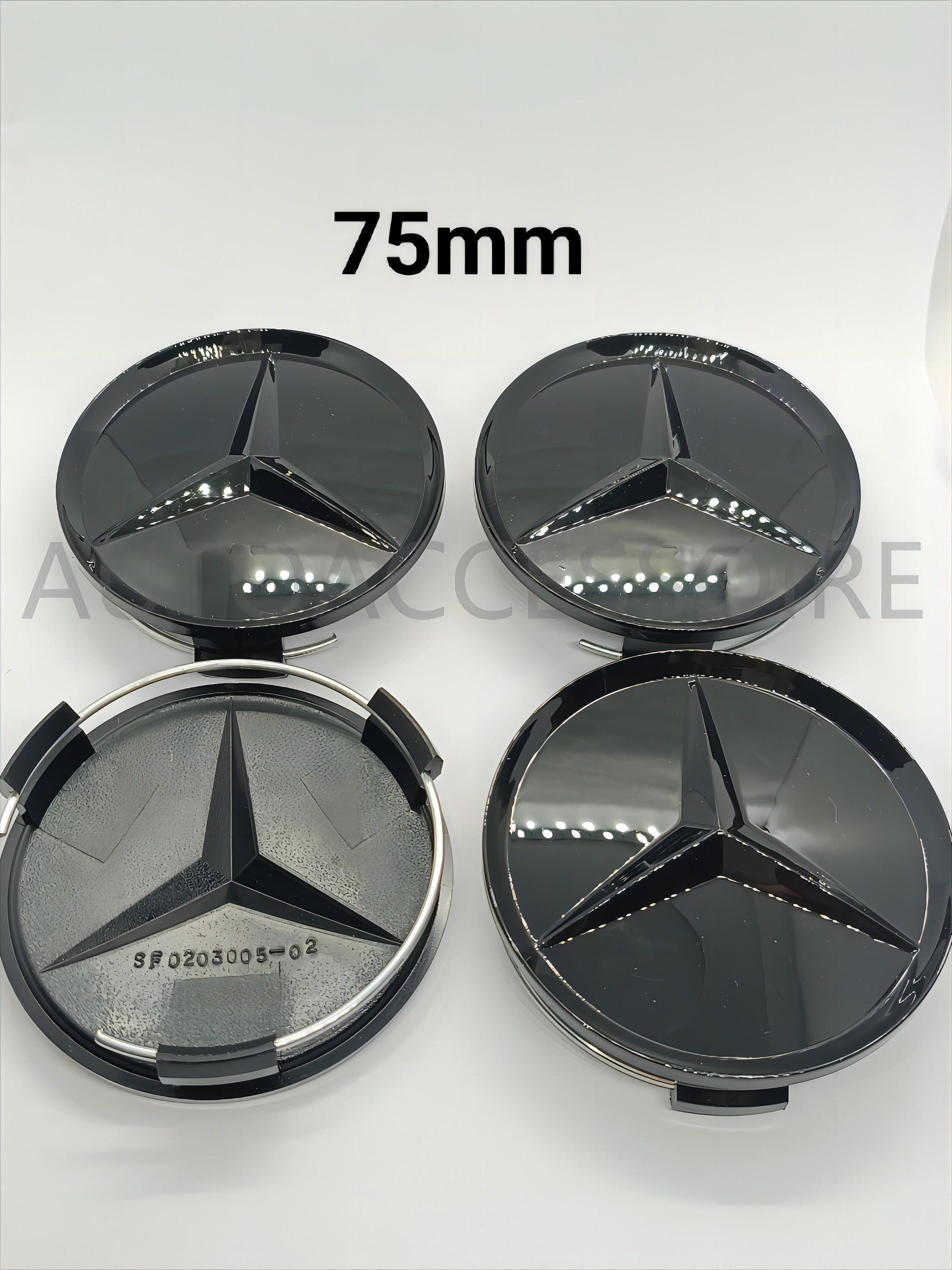 4x Cache Moyeu Mercedes Noir Brillant Centre Roue 75mm -  France