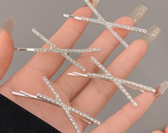 2 Pieces Cross Rhinestone Hairpins X, Side Barrettes, Bridal Headpiece, Fashionable Hair Accessories for Girls