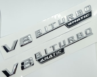 2 Logo V8 BiTurbo 4Matic 215mm Mercedes E-Class AMG GT emblem Chrome