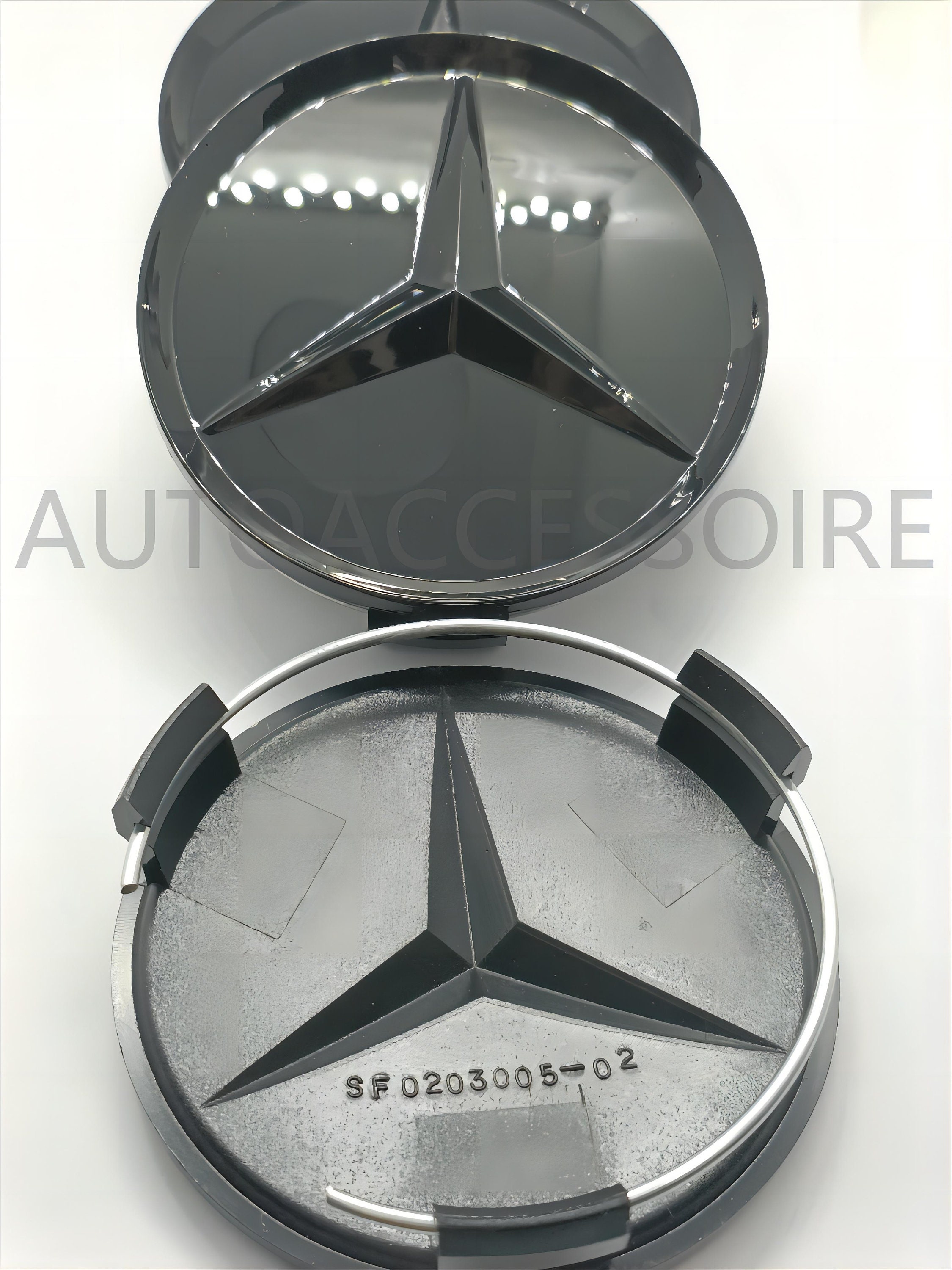 4x Cache Moyeu Mercedes 75mm Gris Logo Centre Roue