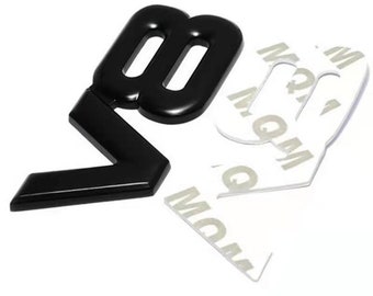 Autocollant Voiture 3D Logo V8 Chrome - Alliage Métal, 7,5x3,1 Cm, Décor Coffre Ou Aile - Noir