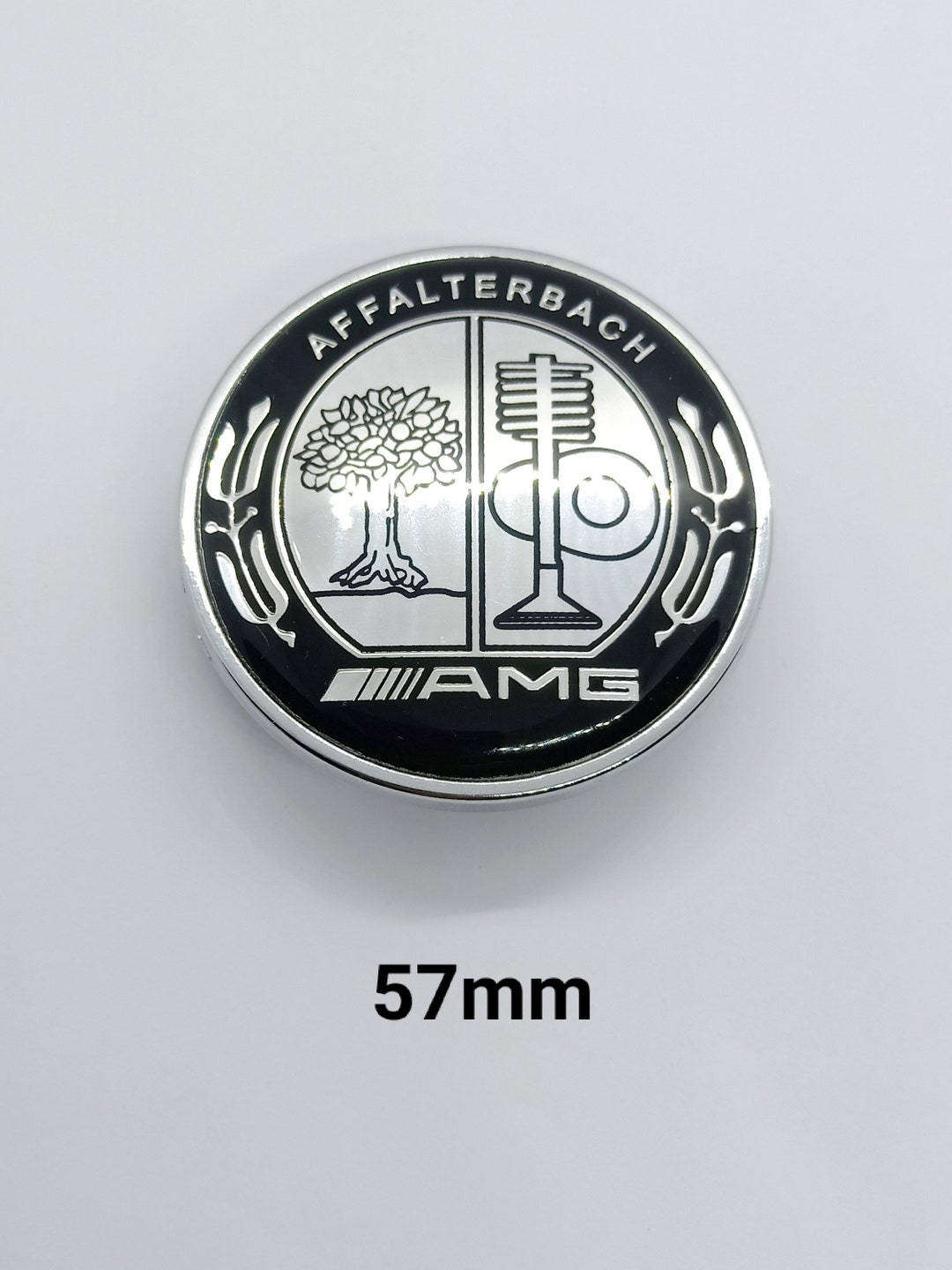 thumbnail interactive-video image 1 of 57mm Black AMG Hood Emblem – Fits Mercedes C, E, CLK, S Class – Front Decorative Badge 1 of 6
