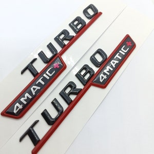 2 Logo Turbo 4Matic+ 140mm E-Class AMG GT Emblem Glossy Black Red
