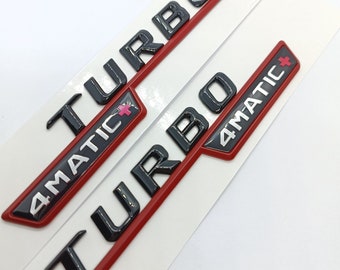 2 Turbo Logo 4Matic+ 140mm Mercedes E-Class AMG GT emblem Gloss Black Red