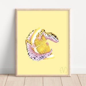 Leopard Gecko Print, Fruit Print, Digital Prints Wall Art, Digital Painting Download, 8x10 Art Print