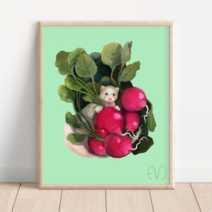 Ferret Art Print, Vegetable Print, Digital Prints Wall Art, Digital Painting Download, 8x10 Art Print
