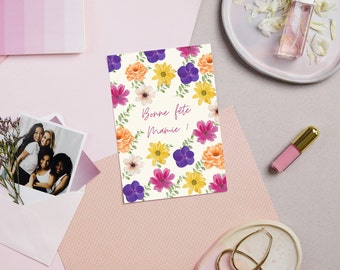 Carte « Bonne fête Mamie » et ses fleurs multicolores à télécharger / carte bonne fête des grands-mères à télécharger