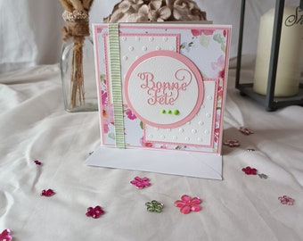 Carte "Bonne fête" rose florale, format 13x13cm / Carte bonne fête grand-mère / fête des grands-mères 2024 / carte bonne fête Mamie