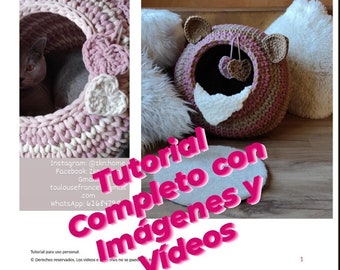 Patrón/tutorial de cama-cueva para gatos con imágenes y vídeos demostrativos