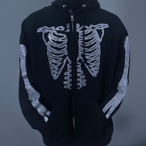 Skeleton Zip Hoodie | Streetwear Jacket Zip Up Hoodie | Glitter | Halloween Skeleton Full Zip Hoodie | Gender Neural Fashion Jacket