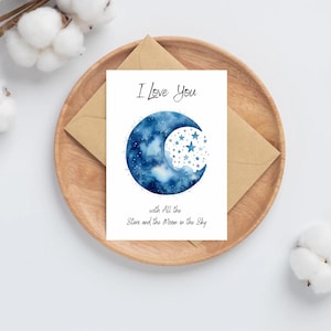 Todas las estrellas y la luna en el cielo / Te amo / Te deseo suerte / Felicitaciones / Tarjetas de felicitación de feliz cumpleaños / Tarjeta de estrellas y luna