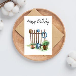 Cartão de felicitações de feliz aniversário para jardineiros de aquarela