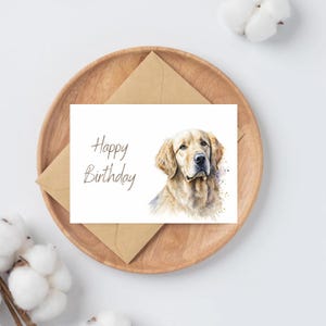 Tarjetas de felicitación de feliz cumpleaños con acuarela para golden retriever / Tarjeta de deseos de cumpleaños para perros