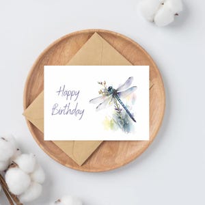 Cartes de voeux joyeux anniversaire libellule aquarelle