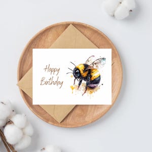 Cartões de Feliz Aniversário com Abelha em Aquarela | Desejos de Aniversário | Cartão de Abelha Melífera