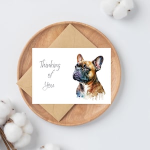 Pensando em você Cartões de saudação de buldogue francês em aquarela | Cartão de simpatia | Sinto muito por sua perda