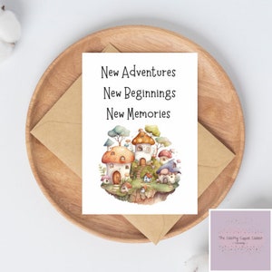 Cartes de voeux de maisons féeriques à l'aquarelle de New Adventures | carte de crémaillère | maisons à l'aquarelle