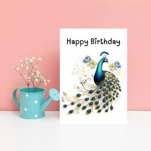 Carte de voeux aquarelle pastel paon joyeux anniversaire