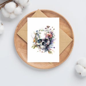 Set di 10 biglietti di auguri con teschi floreali acquerellati formato A6 / biglietto di ringraziamento / set regalo / penna per scrivere in omaggio