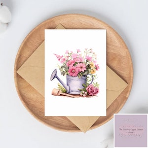 Aquarel roze bloemen gieter Notelet kaartenset A6 | Bedankkaartkaarten | Cadeauset | gratis pen