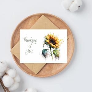 Pensando a te, biglietti di auguri con girasole ad acquerello / biglietto di condoglianze / mi dispiace per la tua perdita