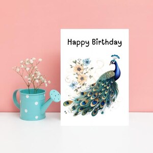 Carte de voeux aquarelle pastel paon joyeux anniversaire
