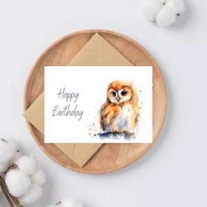 Cartes de voeux joyeux anniversaire aquarelle hibou