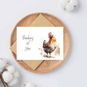 Aquarelle de coq je pense à vous Cartes de vœux