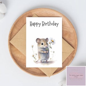 Joyeux anniversaire aquarelle souris cartes de voeux
