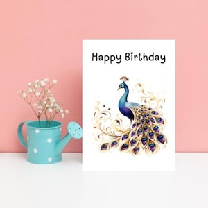 Alles Gute zum Geburtstag Aquarell Pastell Pfau Grußkarte