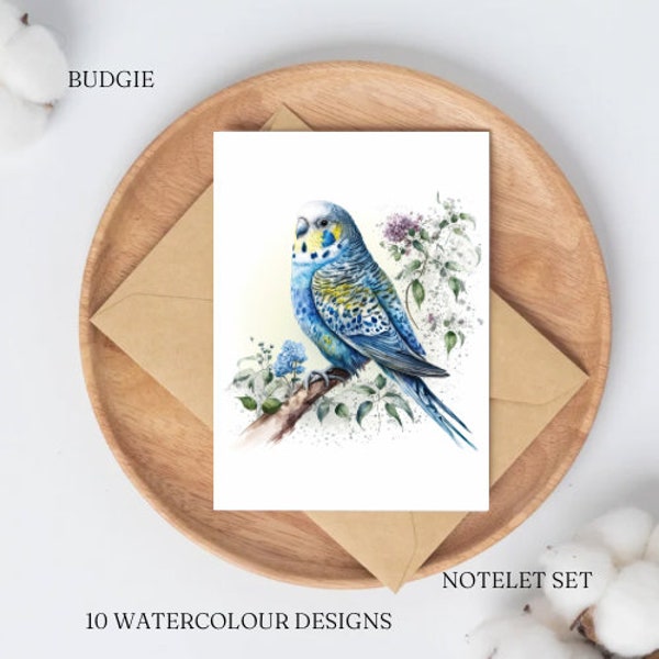 10 Watercolour Budgie Note Card Set A6 size | Thank you note cards | writing gift set