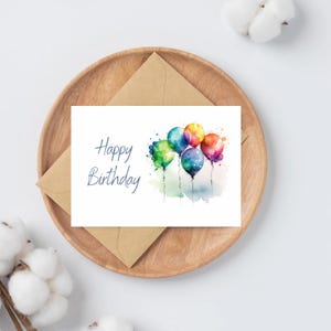 Cartões de felicitações de balões de aquarela de feliz aniversário