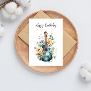 Gelukkige verjaardag aquarel wenskaarten gitaar