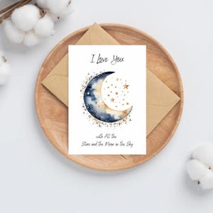 All die Sterne und der Mond am Himmel | Ich Liebe Dich | Ich wünsche Ihnen Glück | Herzlichen Glückwunsch | Alles Gute zum Geburtstag Grußkarten | Sterne Mond Karte