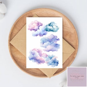 Aquarel wolk Notelet kaartenset A6 | Bedankkaartkaarten | Cadeauset | gratis pen