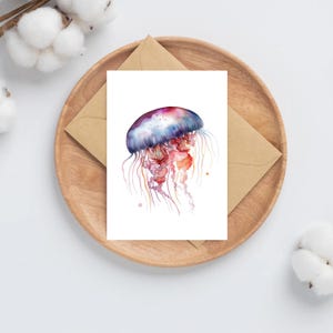 10 tarjetas de felicitación con medusas en acuarela, tamaño A6, tarjeta de agradecimiento, juego de regalo y bolígrafo de regalo