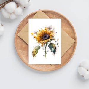 Conjunto de 10 cartões de notas de girassol aquarela A6 | Cartão de agradecimento | conjunto de presente | caneta de escrita grátis