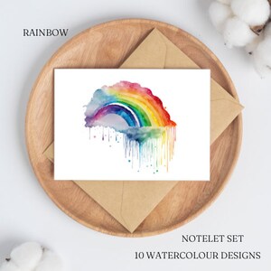 10 aquarel regenboog notitiekaartenset A6 | Bedankt notitiekaart | cadeauset | gratis schrijfpen