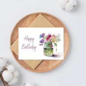 Buon compleanno acquerello SweetPea biglietti di auguri / biglietto di fiori
