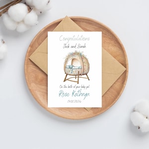 Congratulazioni Biglietto di auguri personalizzato per neonato con acquerello / Biglietto per baby shower