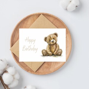 Biglietti di auguri di buon compleanno con orsetto acquerello / Auguri di compleanno / Orsetto carino