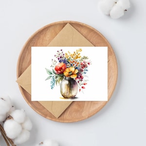 10 aquarelbloemen in vaas notitiekaartenset A6 | Bedankkaart | cadeauset | gratis schrijfpen