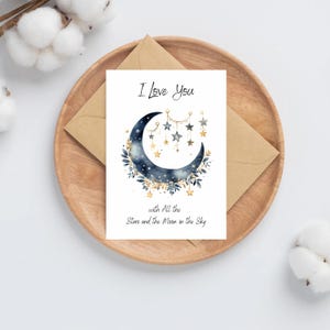 Tutte le stelle e la luna nel cielo / Ti amo / Ti auguro buona fortuna / Congratulazioni / Biglietti di auguri di buon compleanno / Biglietto di auguri con stelle e luna