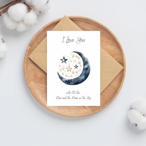 Alle sterren en de maan aan de hemel | Ik hou van jou | Ik wens je veel succes | Gefeliciteerd | Gelukkige verjaardagswenskaarten | Stars Moon-kaart