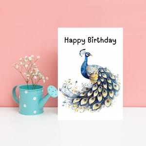 Alles Gute zum Geburtstag Aquarell Pastell Pfau Grußkarte