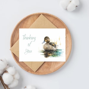 Je pense à vous Cartes de voeux aquarelle de style canard | carte de sympathie | Désolé pour votre perte