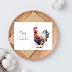 Cartes de voeux de joyeux anniversaire aquarelle de coq