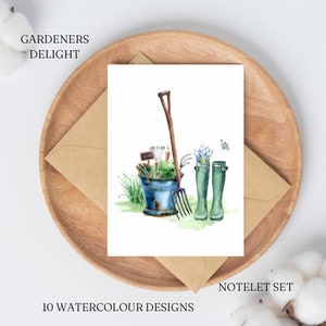 Pakket van 10 aquareltuinders Delight Notelet-kaarten | Bedankt notitiekaart | cadeauset | gratis schrijfpen