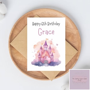 Crie o seu próprio | Cartão Infantil Personalizado | Castelo da Princesa Rosa | Cartão de idade | Aniversário infantil